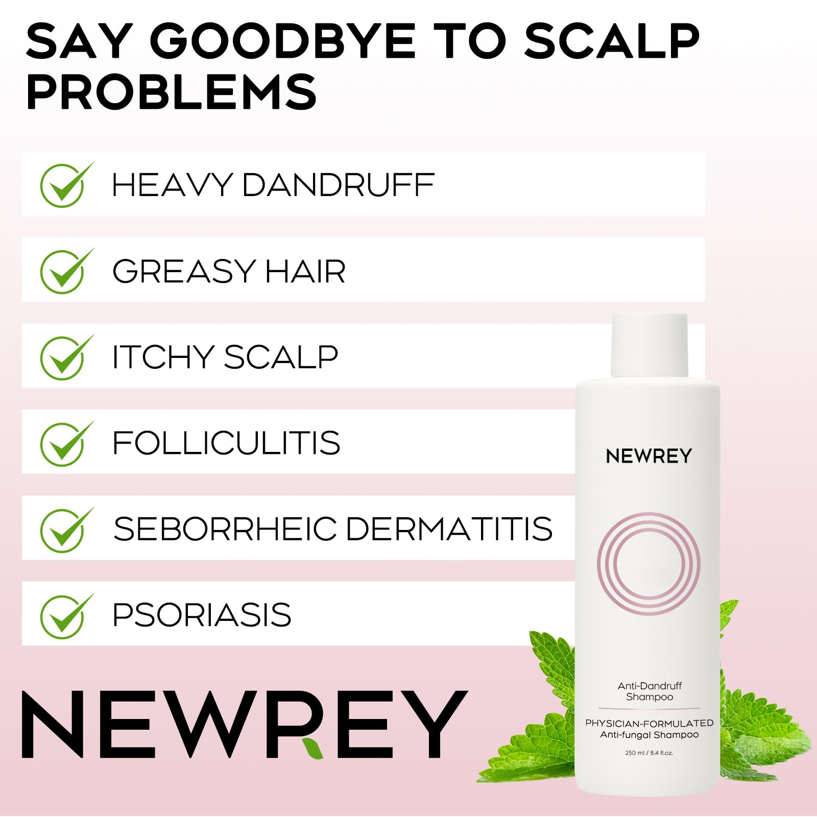 NEWREY antifungal shampoo foam dispenser demonstrates deep cleansing for flaky scalps.