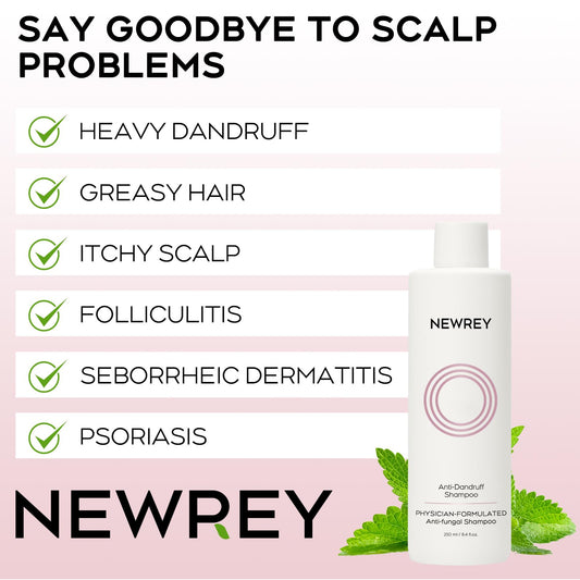 NEWREY antifungal shampoo foam dispenser demonstrates deep cleansing for flaky scalps.