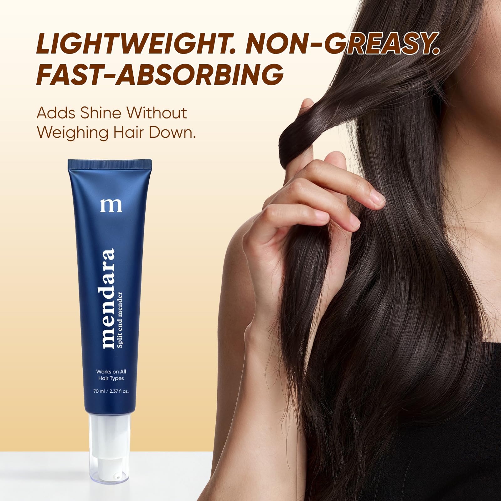 NEWUREHO lightweight serum applying on frizz-prone strands for anti-frizz control.