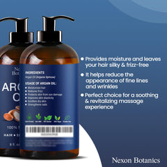 Nexon Botanics Argan Oil preserved by dark amber bottle for longevity.