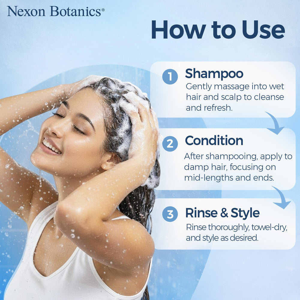 Nexon Botanics Keratin Shampoo label close-up emphasizing keratin care.