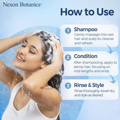 Nexon Botanics Keratin Shampoo label close-up emphasizing keratin care.