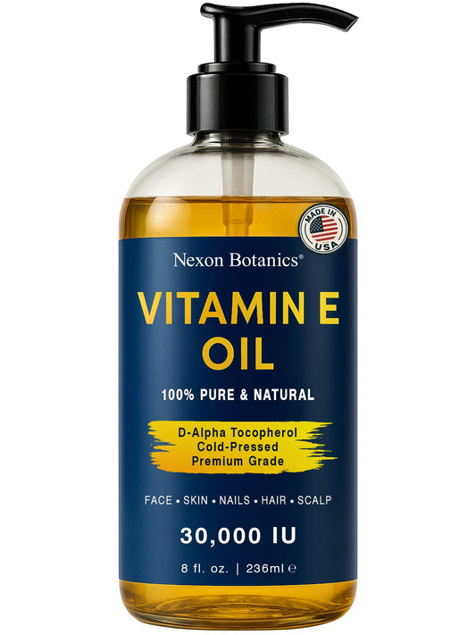 Nexon Botanics Vitamin E Oil bottle pour for easy moisturizing