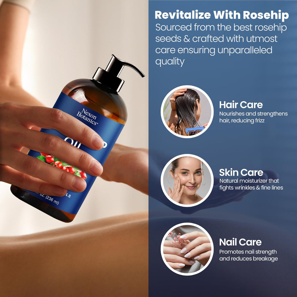 Nexon Botanics Rosehip Oil massage use in a spa-like routine