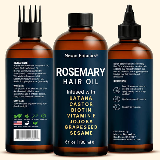 Nexon Botanics rosemary oil bottle dropper for easy scalp application