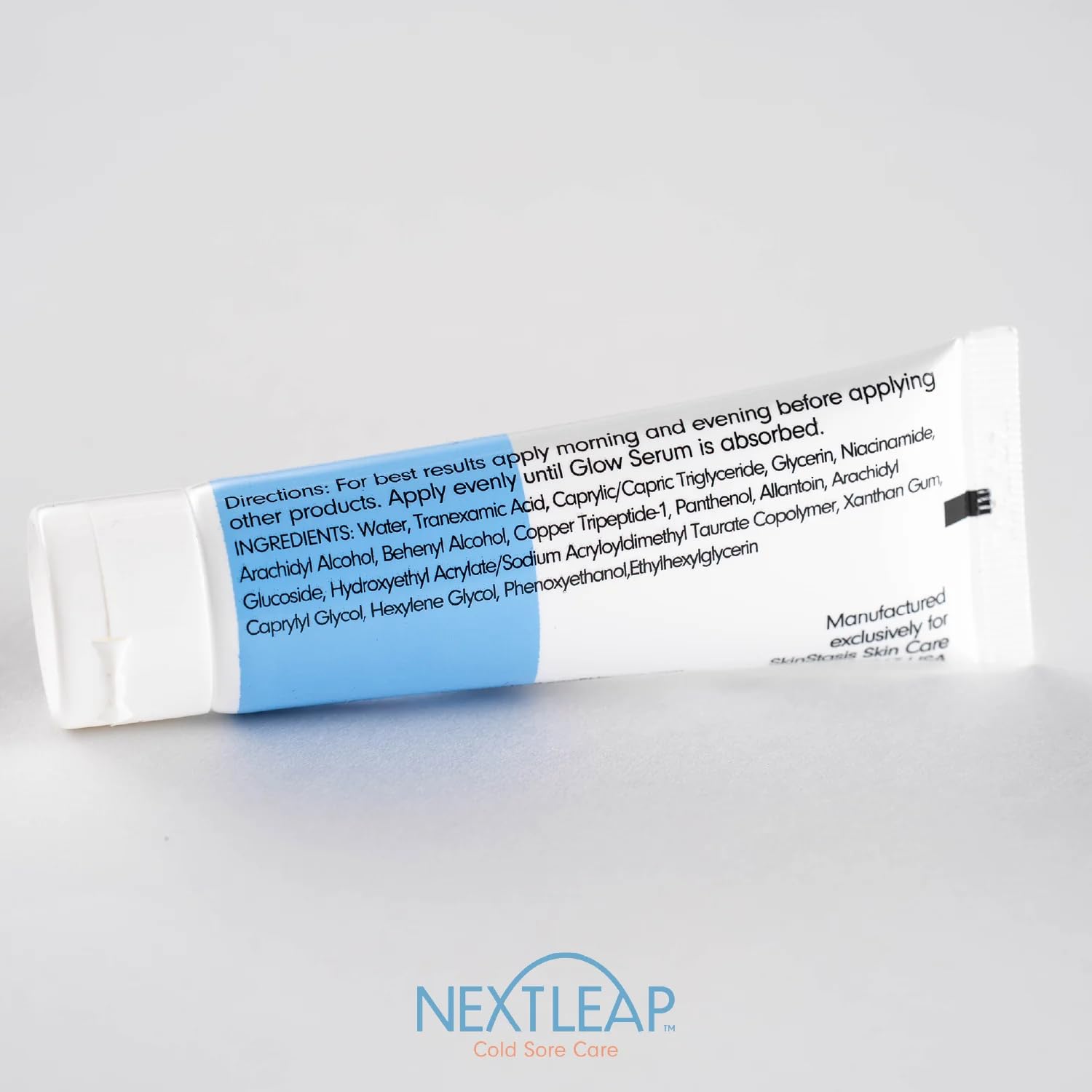 Next Leap product on a bathroom shelf illustrating simple daily layering.