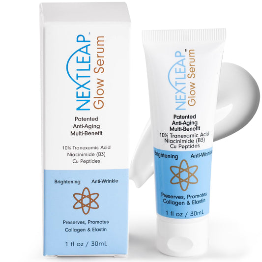 Next Leap Tranexamic Acid Serum 10% bottle promotes even skin tone and brightness.