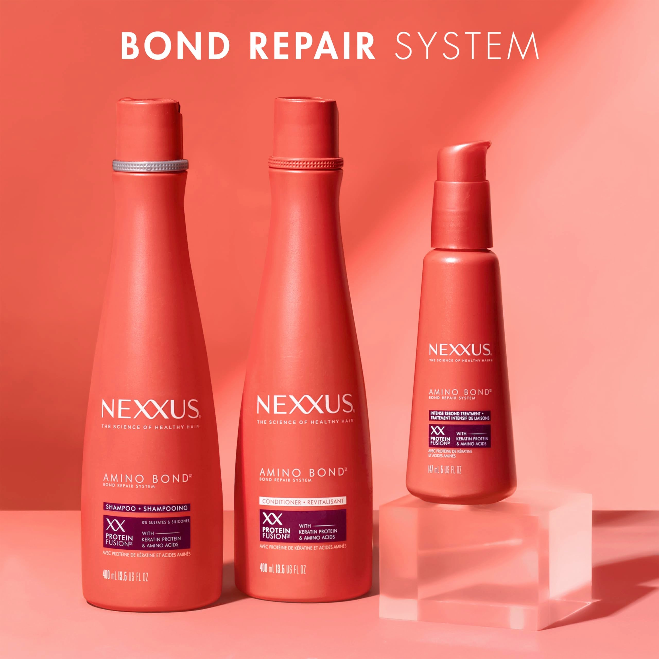 Nexxus Amino Bond conditioner jar emphasizing smoothing and resilience benefits