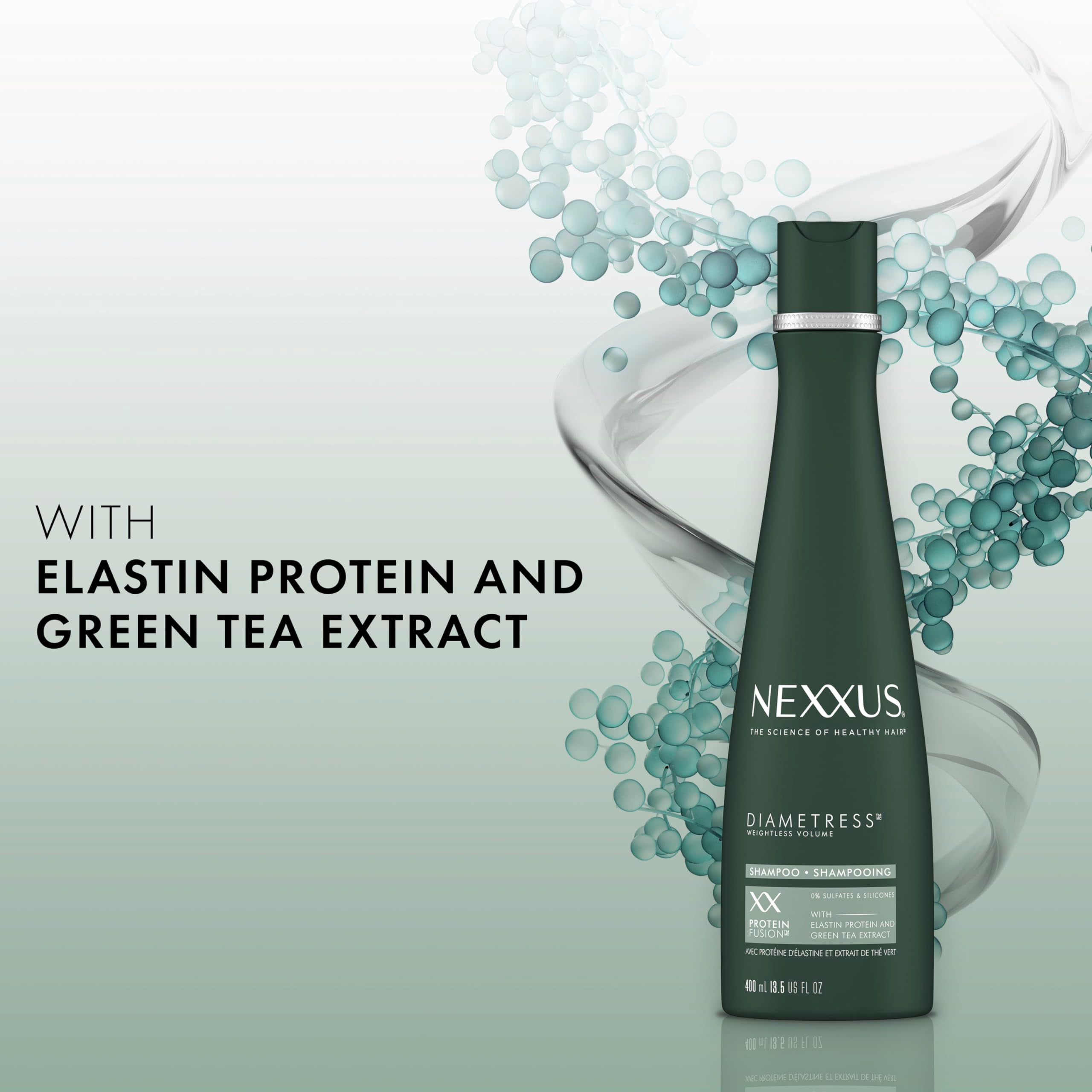 Nexxus Diametress with Green Tea Extract nourishes strands for healthier feel.