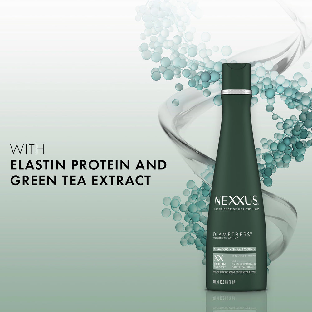 Nexxus Diametress with Green Tea Extract nourishes strands for healthier feel.