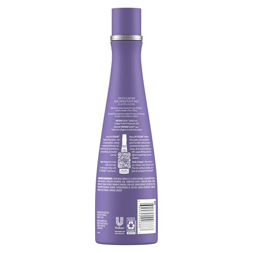 Nexxus Hy-Volume Shampoo being poured into hand for easy lather and cleansing.