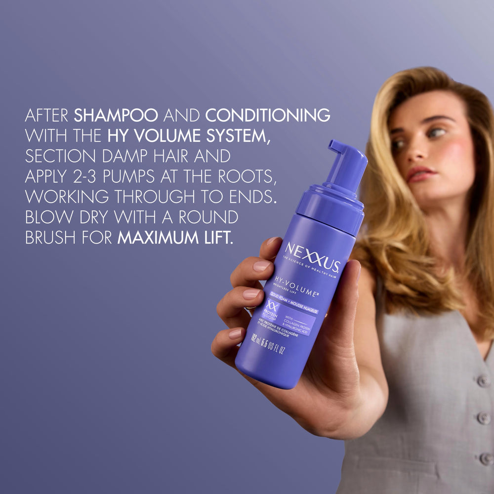 Nexxus three-times volume visual emphasizes dramatic lift.
