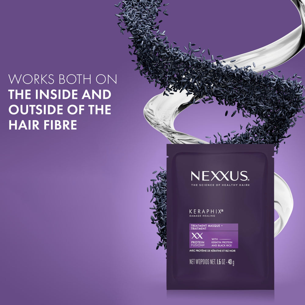 Nexxus Keraphix masque applying from mid-lengths to ends for even hydration