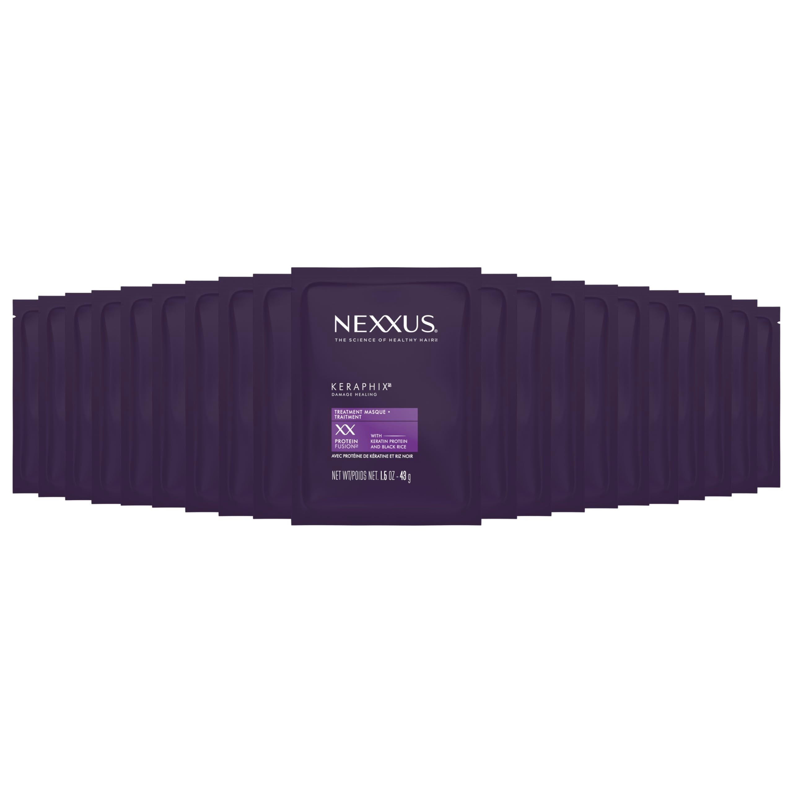 Nexxus Keraphix masque bottle closeup shows creamy texture ideal for deep conditioning