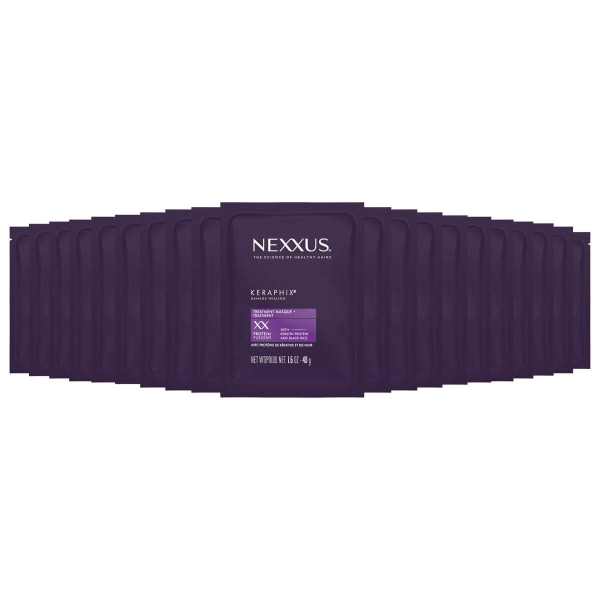 Nexxus Keraphix masque bottle closeup shows creamy texture ideal for deep conditioning