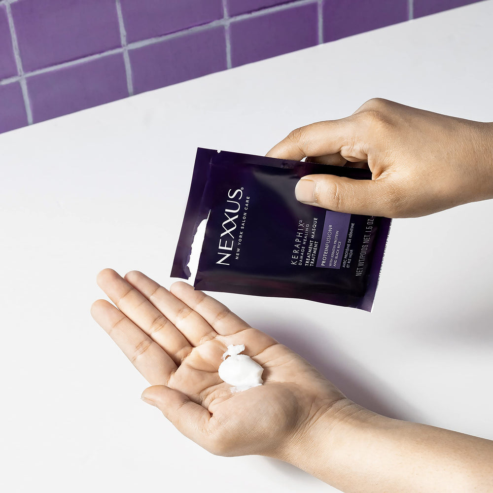 Nexxus Keraphix masque box emphasizes PROTEINFUSION and keratin benefits