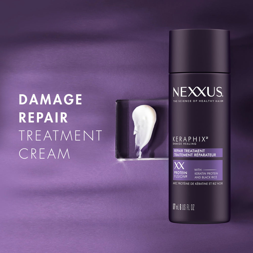 Nexxus Keraphix proteinfusion keratin black rice applied to hair shaft for smoother strands
