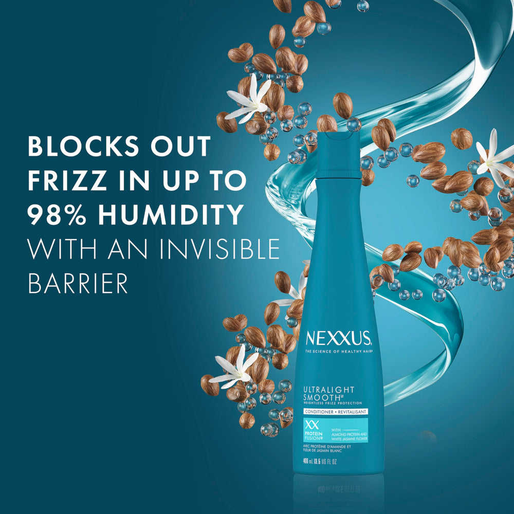 Nexxus Ultralight Smooth Conditioner being applied to hair for frizz control