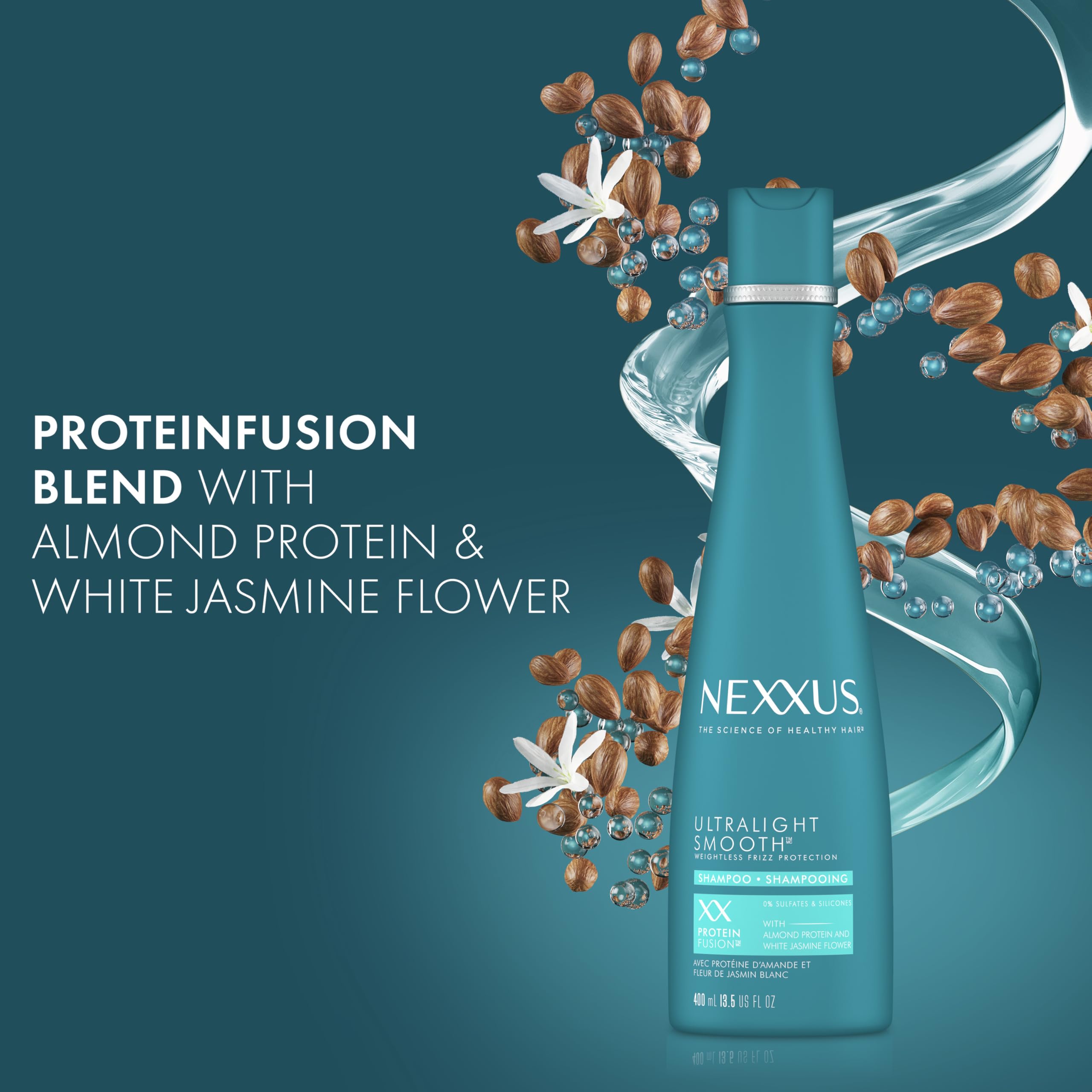 Nexxus Ultralight Smooth Shampoo being rinsed from hair