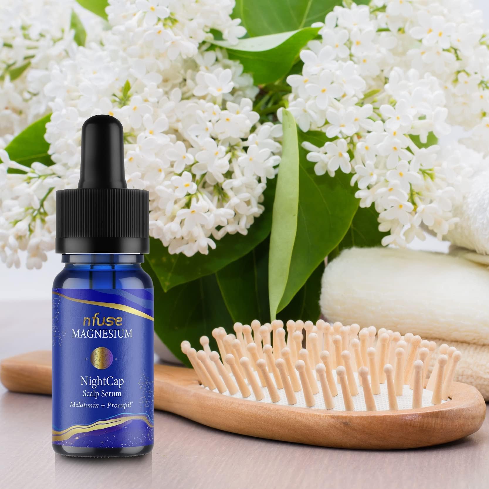 nfuse NightCap serum applying to scalp for quick absorption