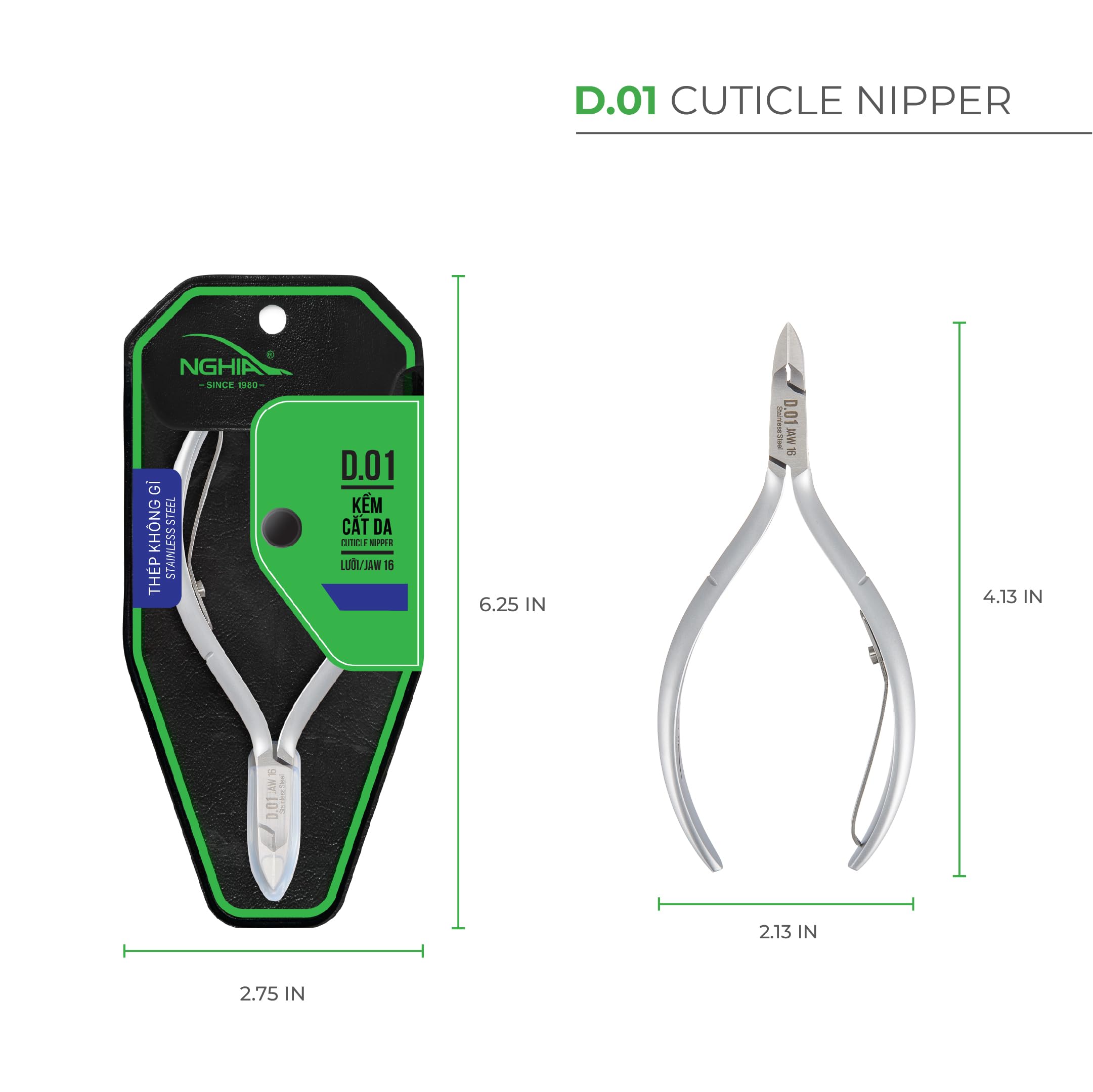 NGHIA Cuticle Nipper D-01 ergonomic grip provides steady control during manicures