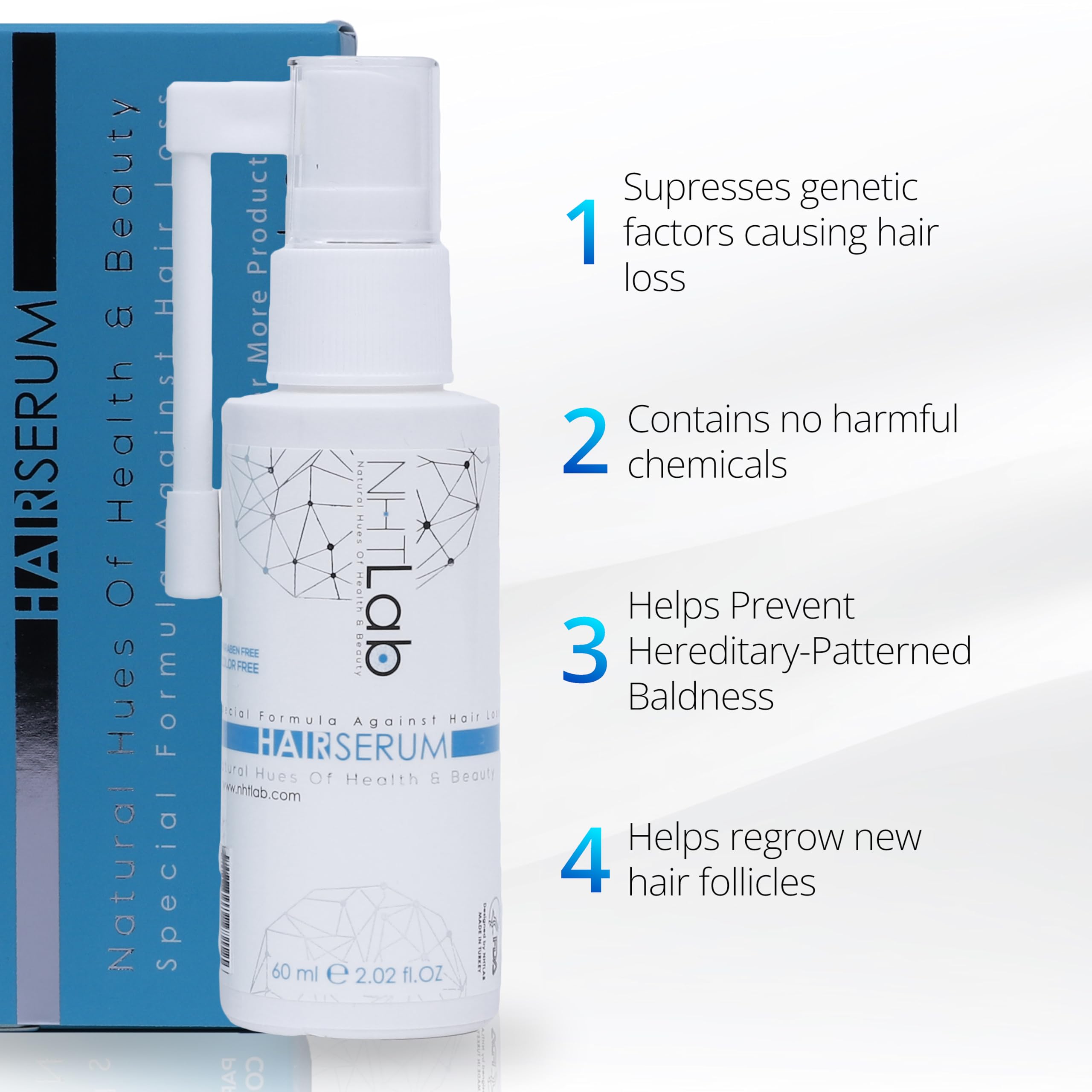 NHTLab Hair Growth Serum texture drop indicating lightweight, fast-absorbing formula