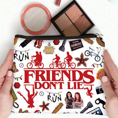 Niarezom Stranger TV makeup bag durable metal zipper for smooth access.