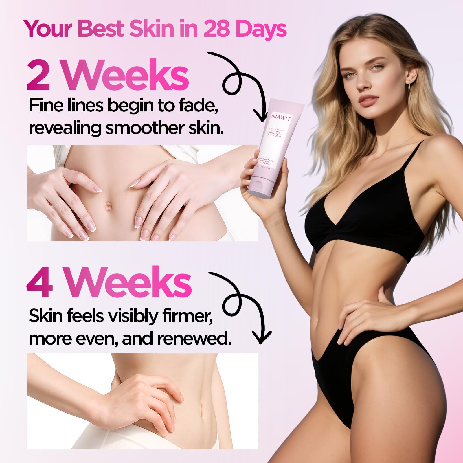 NIAWIT Firming Smoothing on thighs shows smoother surface.