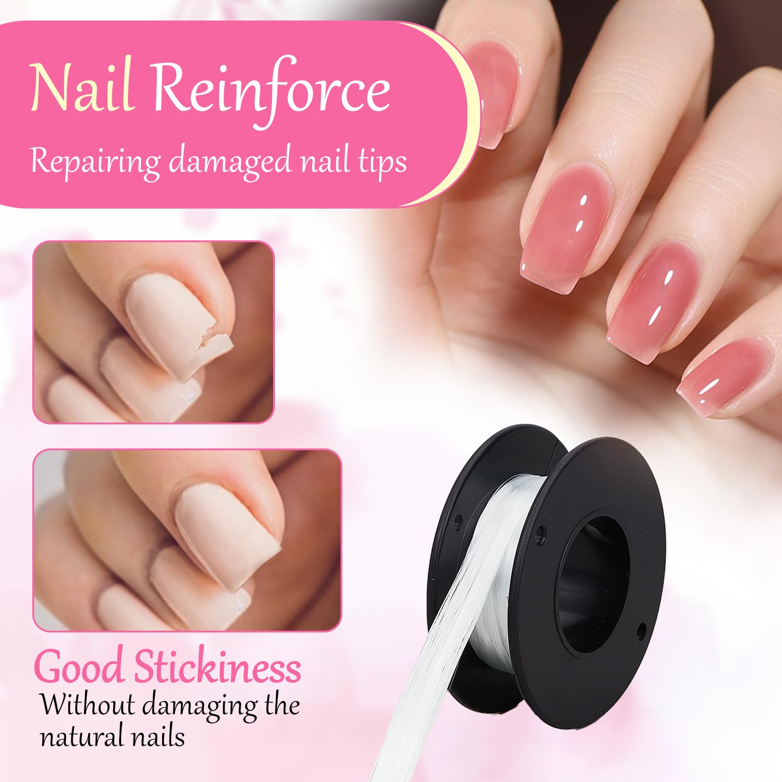 NICENEEDED application step with fibres being placed on natural nail for durable bond