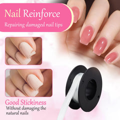 NICENEEDED application step with fibres being placed on natural nail for durable bond