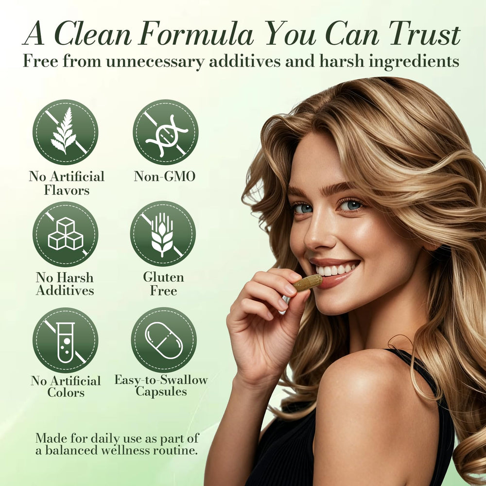 Nichalous healthy hair bottle with lifestyle shot for daily routine.