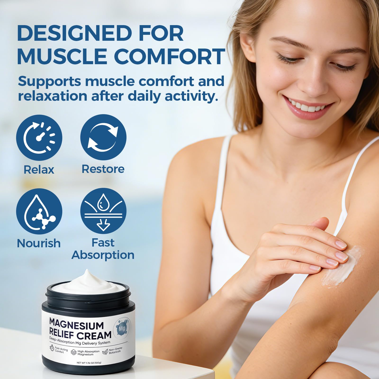 Nichalous cream massaged onto the shoulder for post-workout relief.