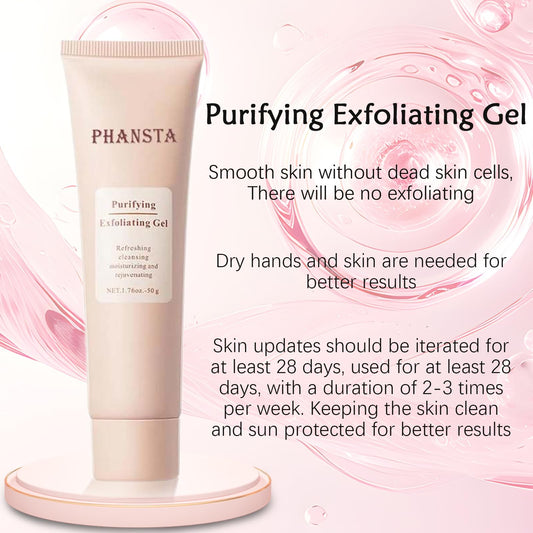 Nichalous Purifying Exfoliating Gel dispensed into hand for gentle cleansing.