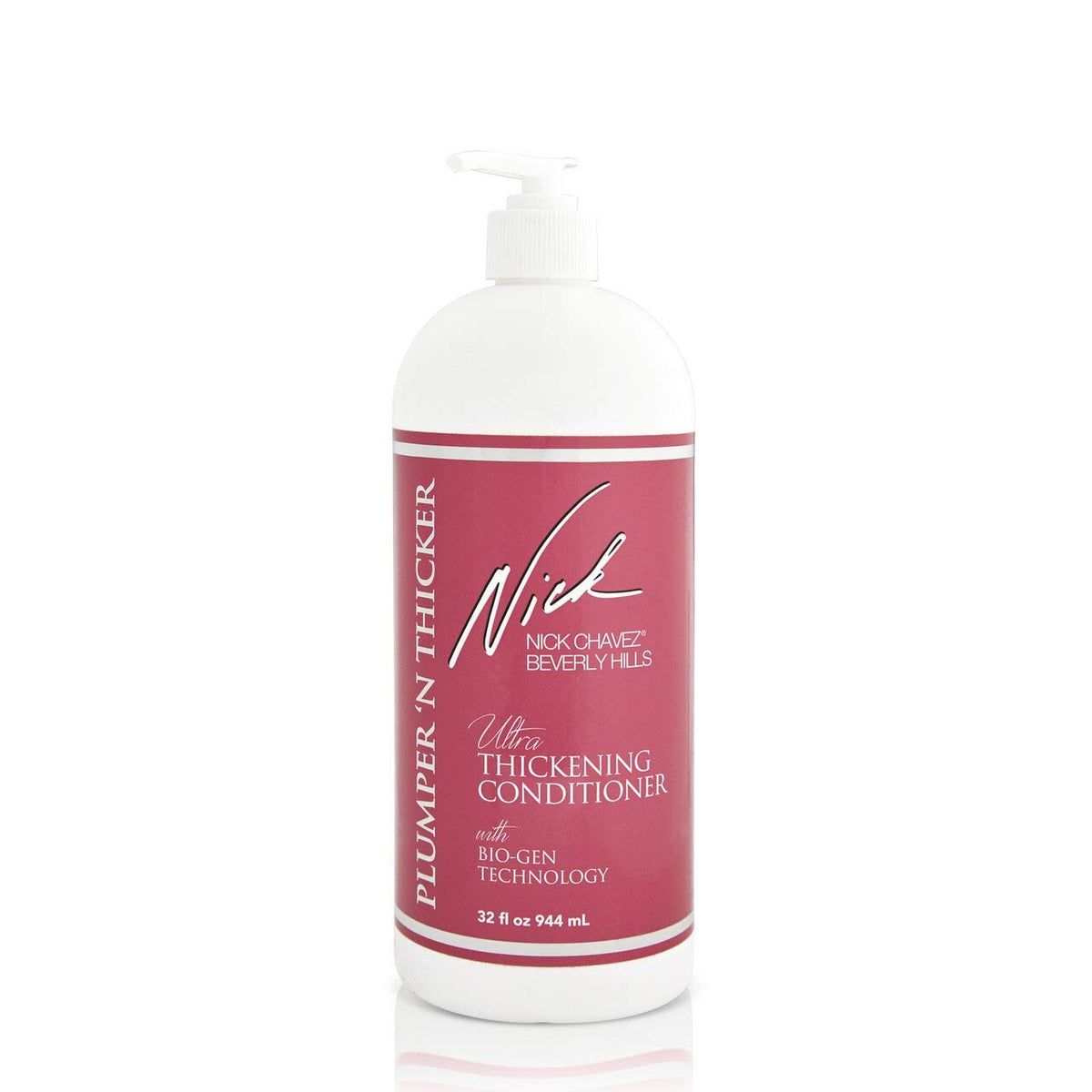 Nick Chavez Plumper N Thicker conditioner bottle with Bio-Gen formula for fuller, nourished hair.