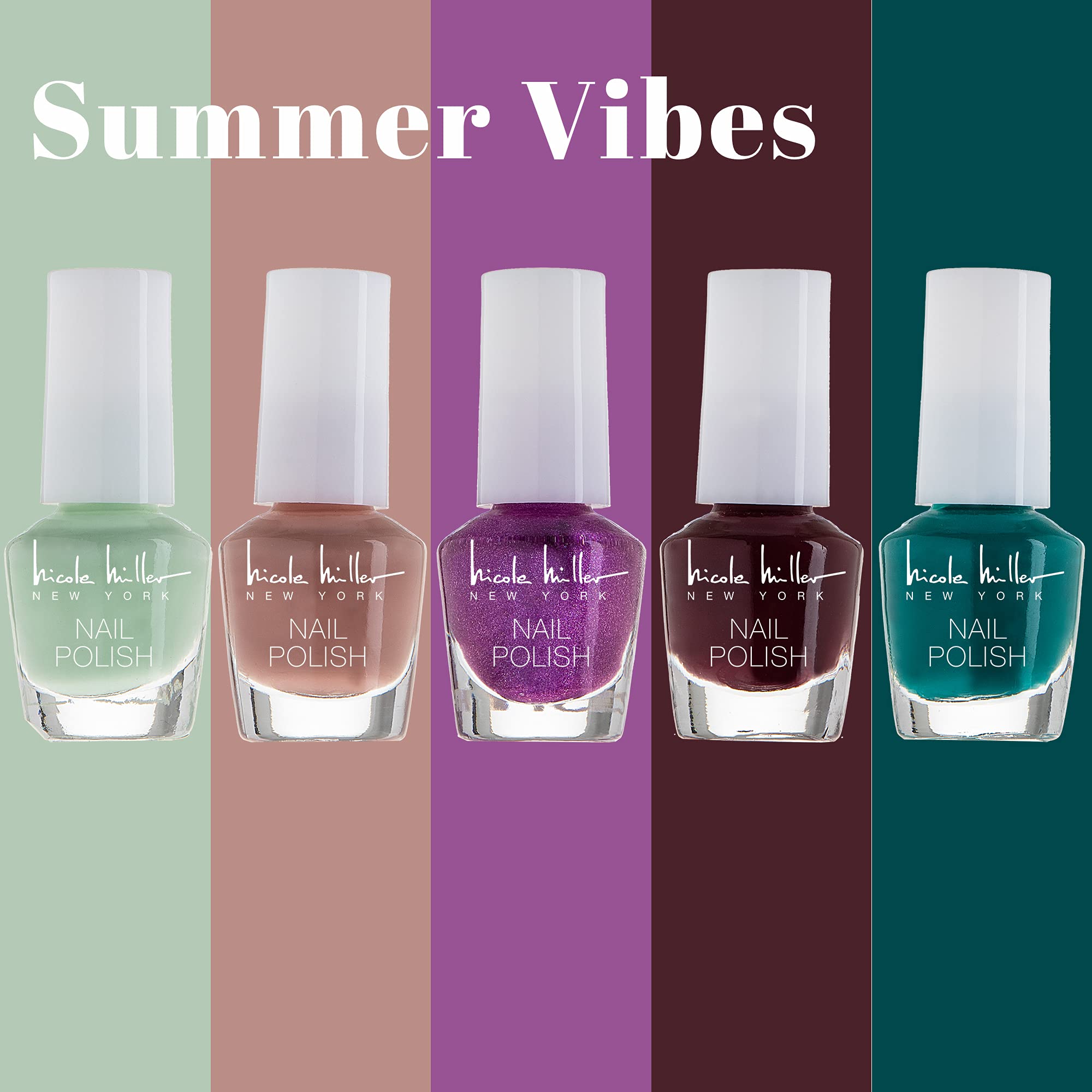 Nicole Miller New York nails wearing multiple shades for mix-and-match style.