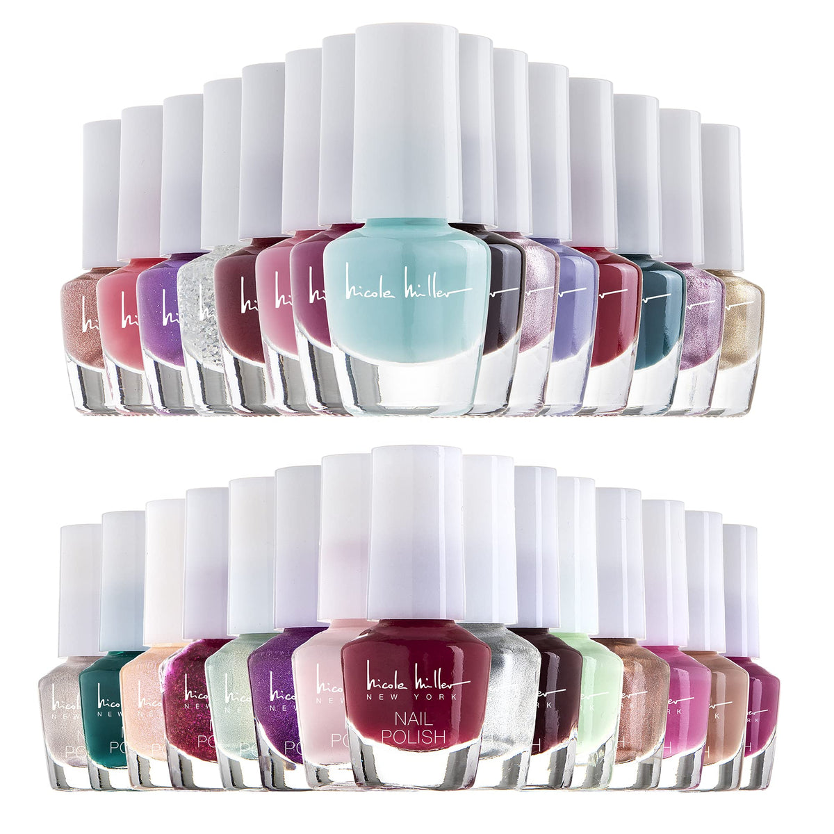 Nicole Miller New York mini nail polish set assortment view showing wide color range for versatile looks.