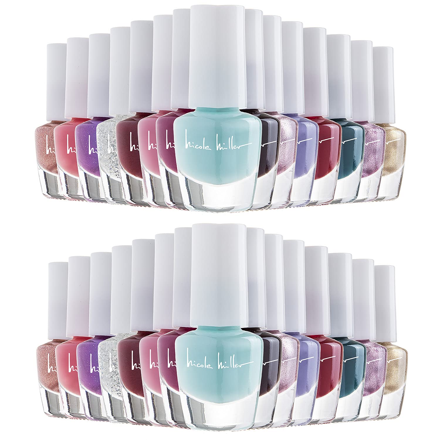 Nicole Miller New York mini nail polish set displays glossy, vibrant colors for fingernails.