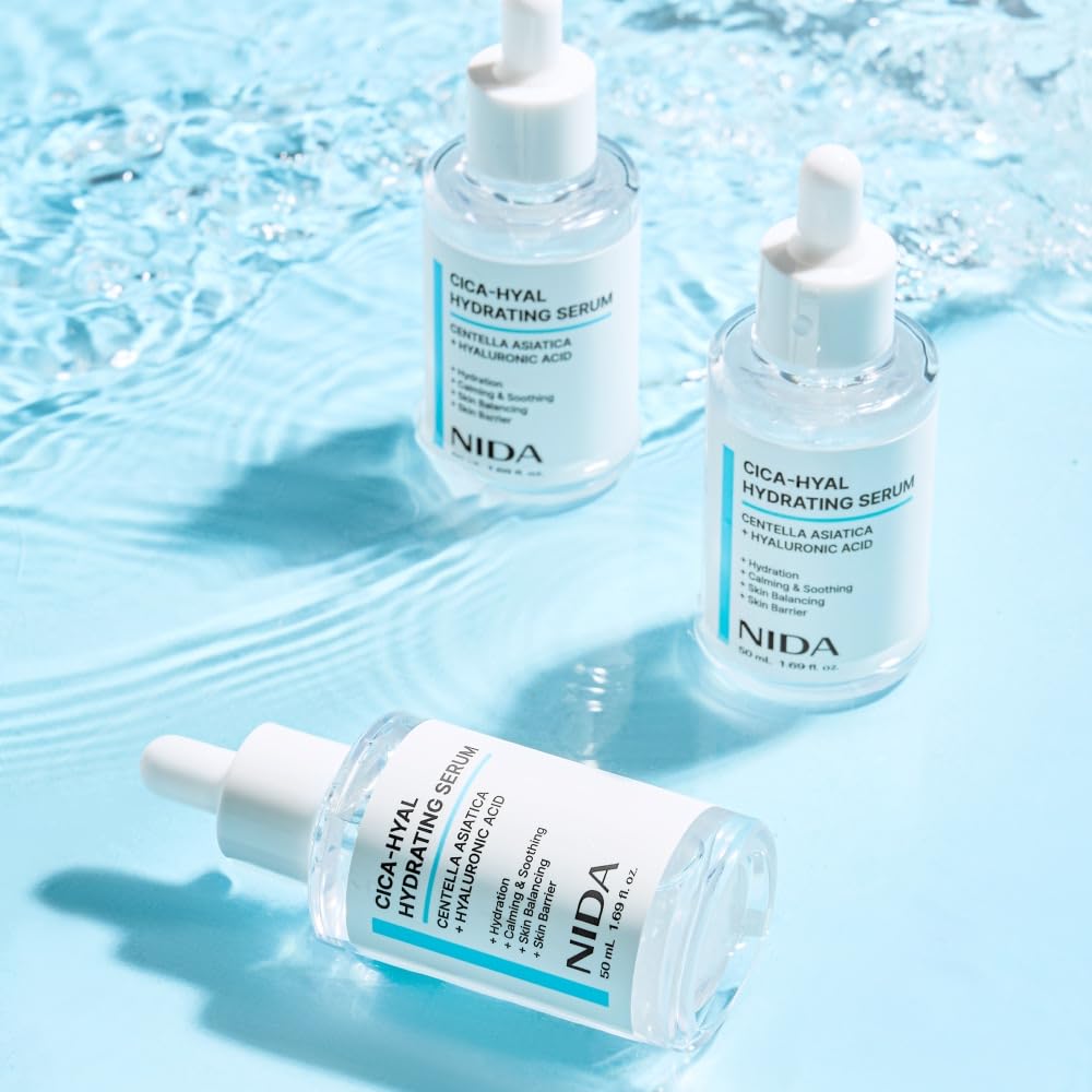 NIDA Centella Hydrating Serum made-in-korea-label badge signals trusted skincare manufacturing.