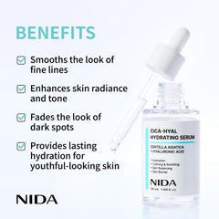 NIDA Centella Hydrating Serum texture-swatch reveals lightweight, quick-absorb formula for daily glow.