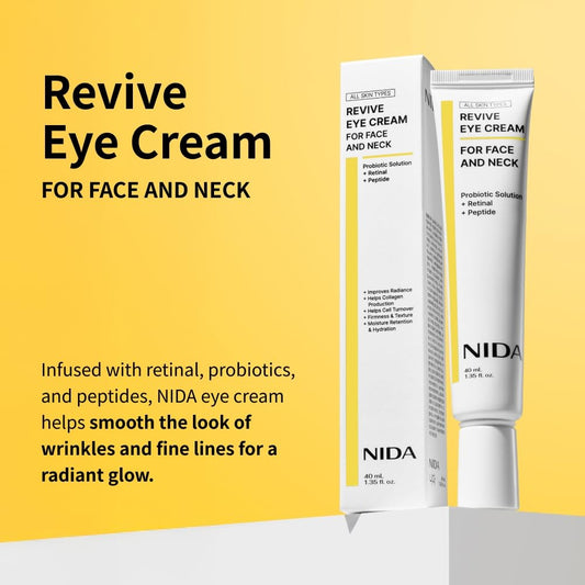 NIDA Revive Eye Cream jar close-up showing creamy texture.