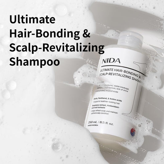 NIDA shampoo label close-up highlights biotin and panthenol for nourishment.