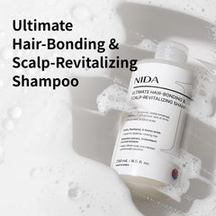 NIDA shampoo label close-up highlights biotin and panthenol for nourishment.