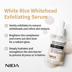 NIDA White Rice jar closeup reveals creamy exfoliating formula and brightening benefits.