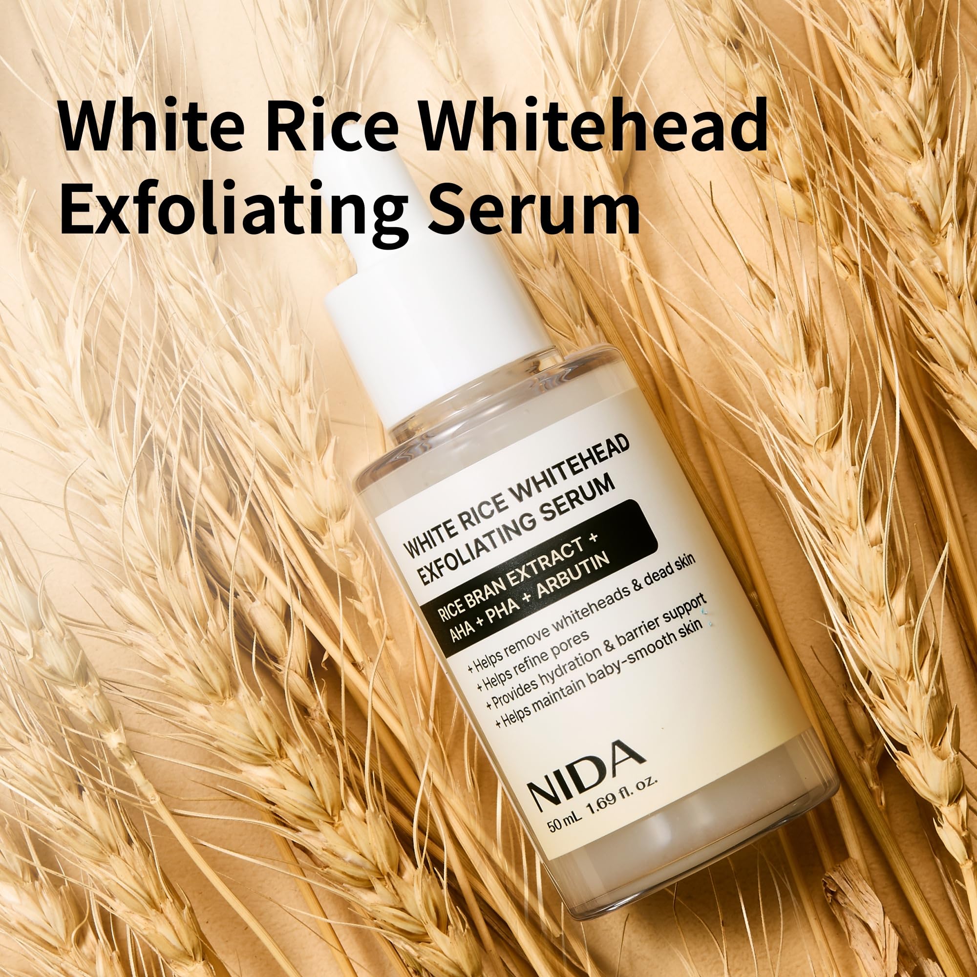 NIDA White Rice serum texture swatch showing gentle exfoliation and hydration.