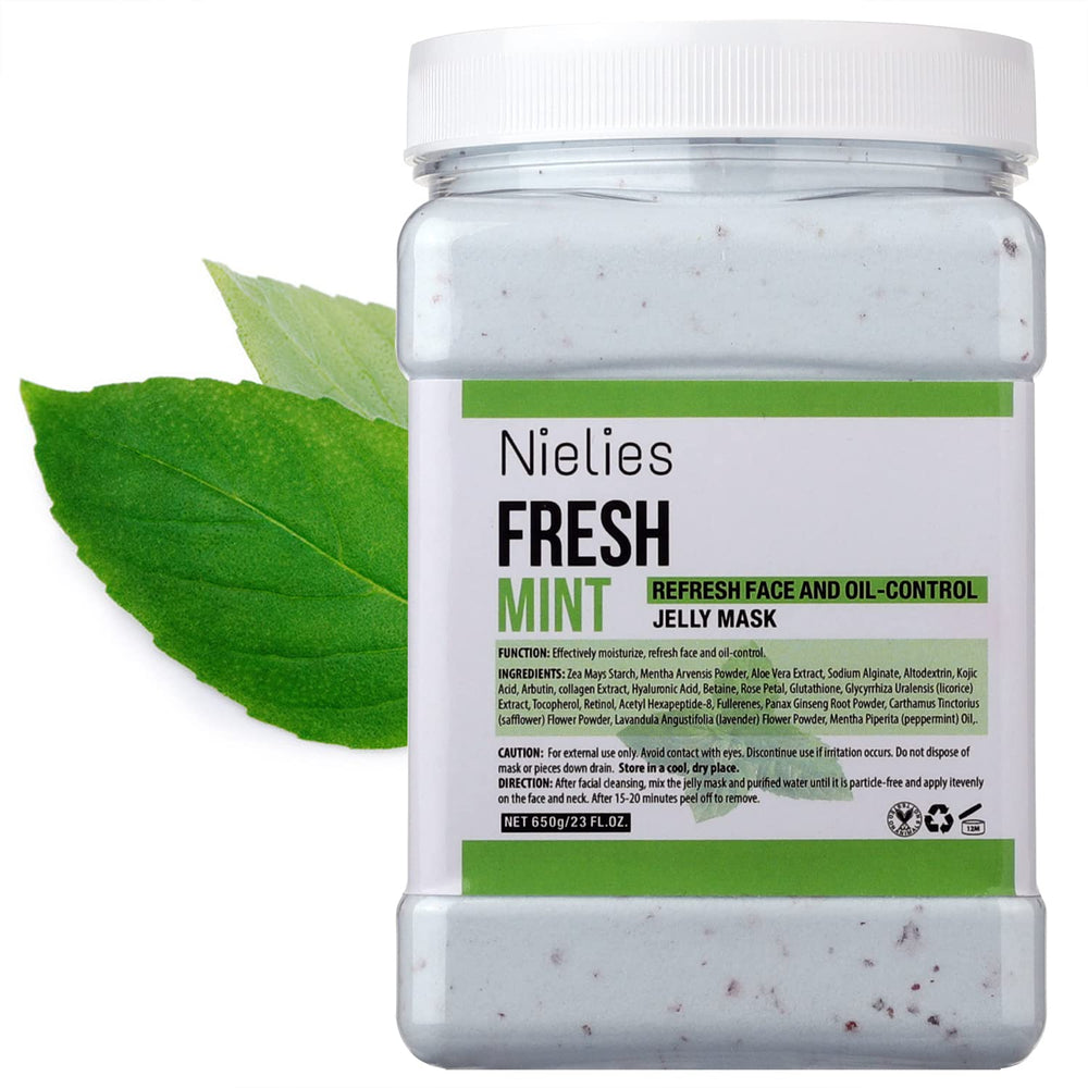 Nielies Fresh Mint jelly mask packaging highlights premium vegan skincare.