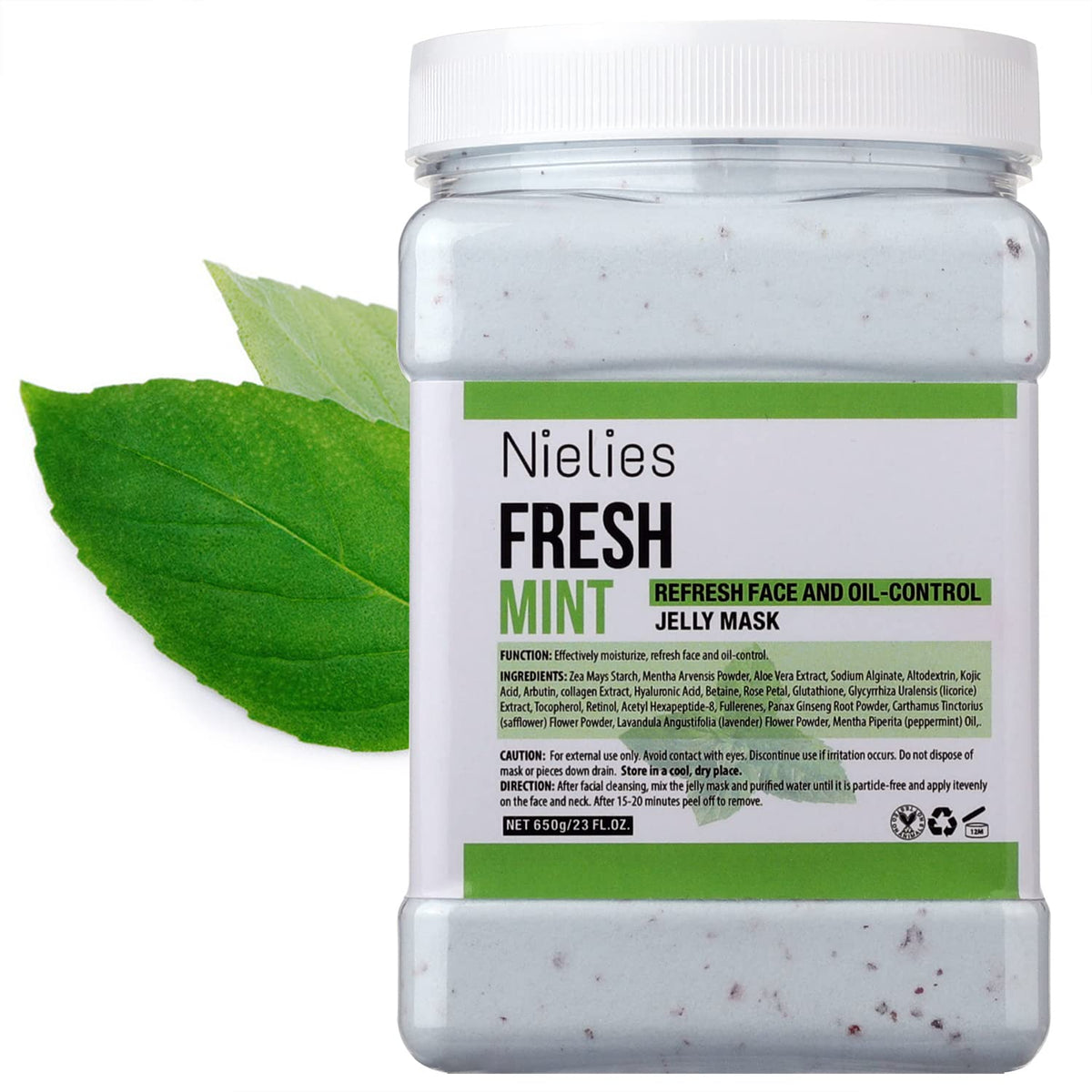 Nielies Fresh Mint jelly mask packaging highlights premium vegan skincare.