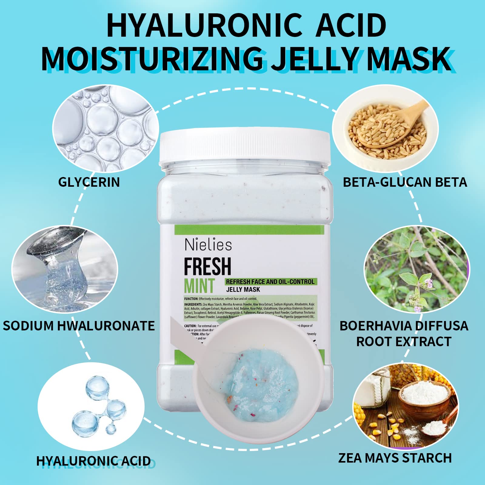 Nielies Fresh Mint jelly mask timer marks 20 minutes for quick pampering.