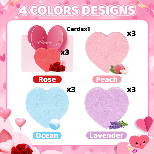 Valentine's Bath Bombs creating colorful water and bubbles for a spa-like soak.