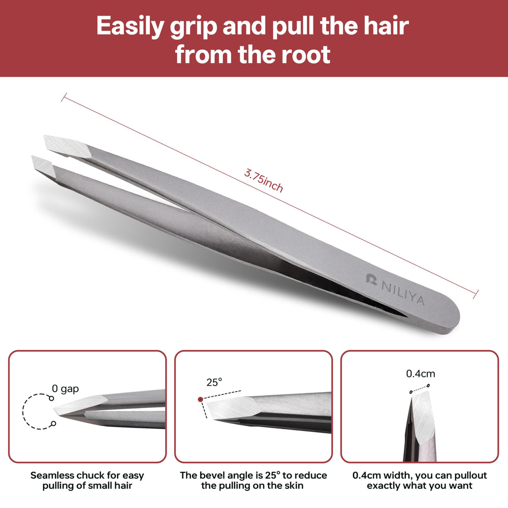 NILIYA Eyebrow Tweezers slanted edge for better brow shaping and visibility.