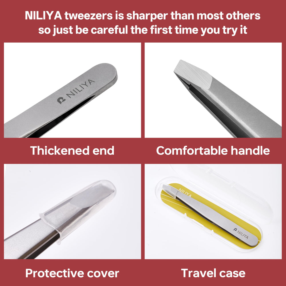 NILIYA Eyebrow Tweezers travel case keeps tips clean and portable.